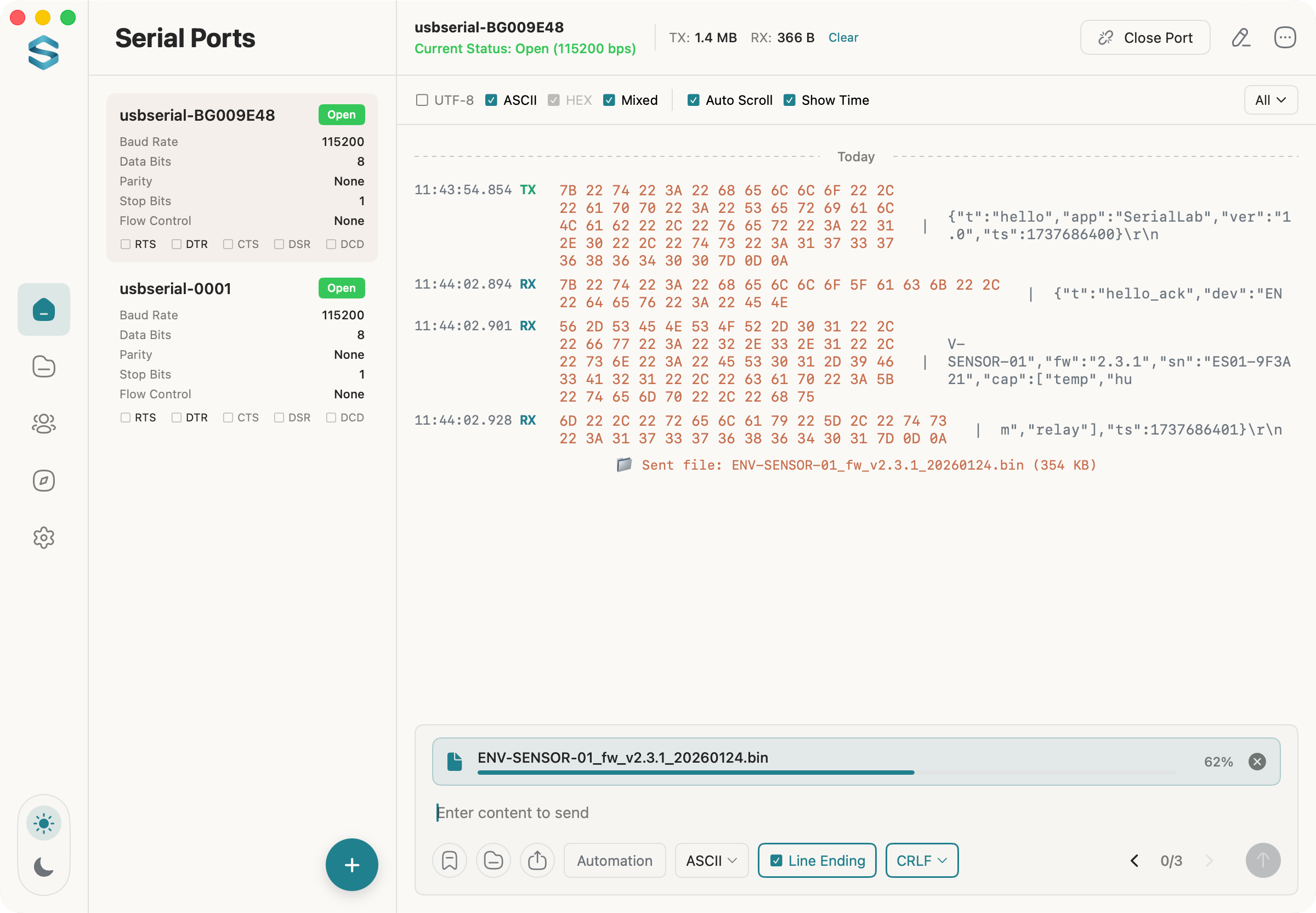 Serial Terminal main interface